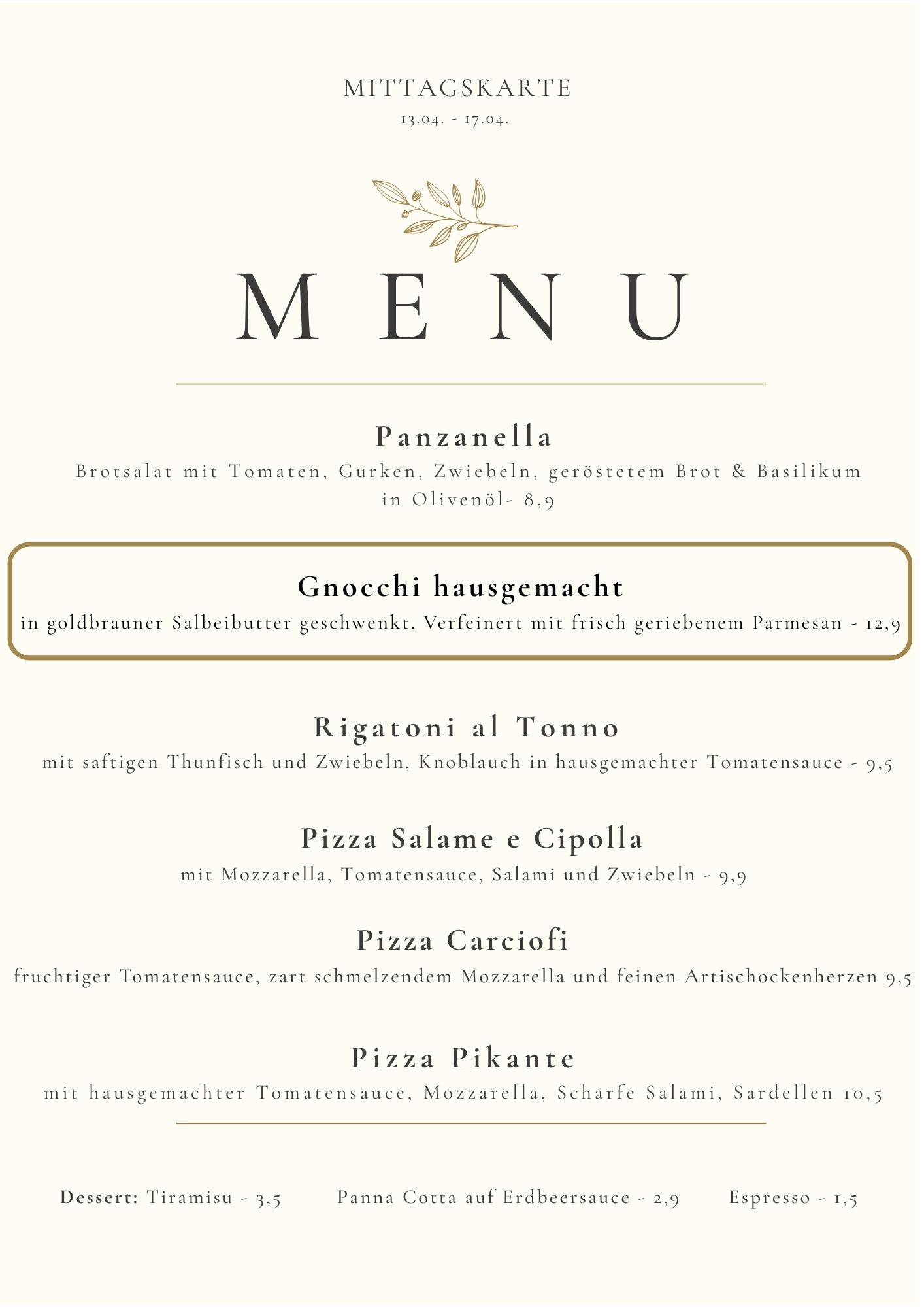 Mittagskarte
